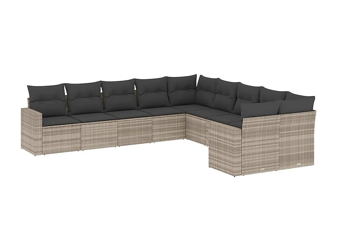 Set sofás jardín 10 piezas con cojines ratán sintético gris claro