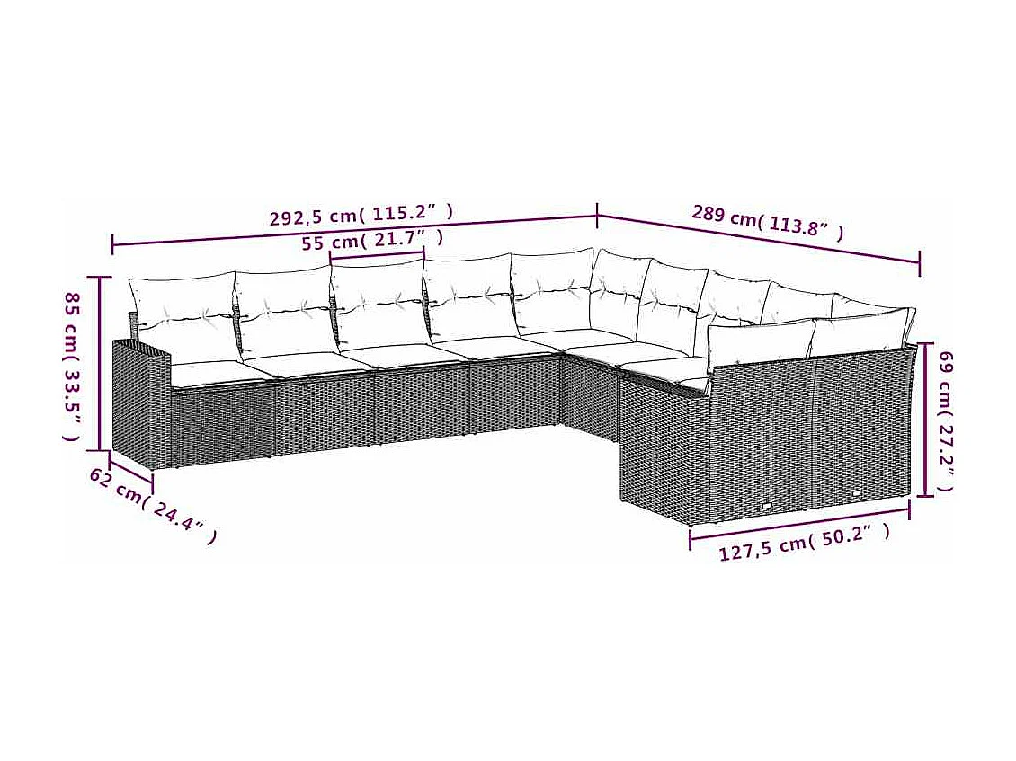 Set sofás jardín 10 piezas con cojines ratán sintético gris claro