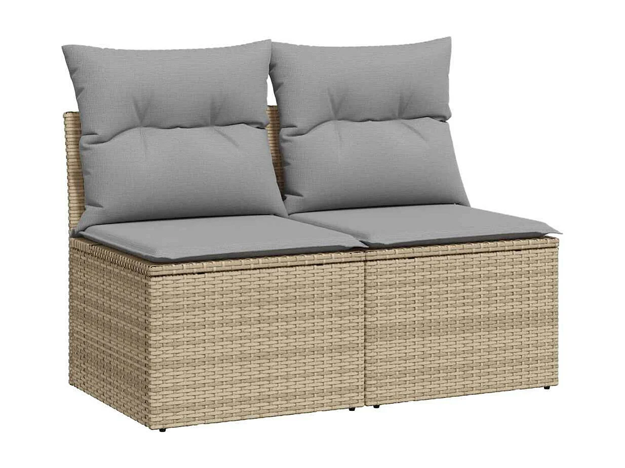 Salon de jardin avec coussins 4 pièces beige résine tressée acacia