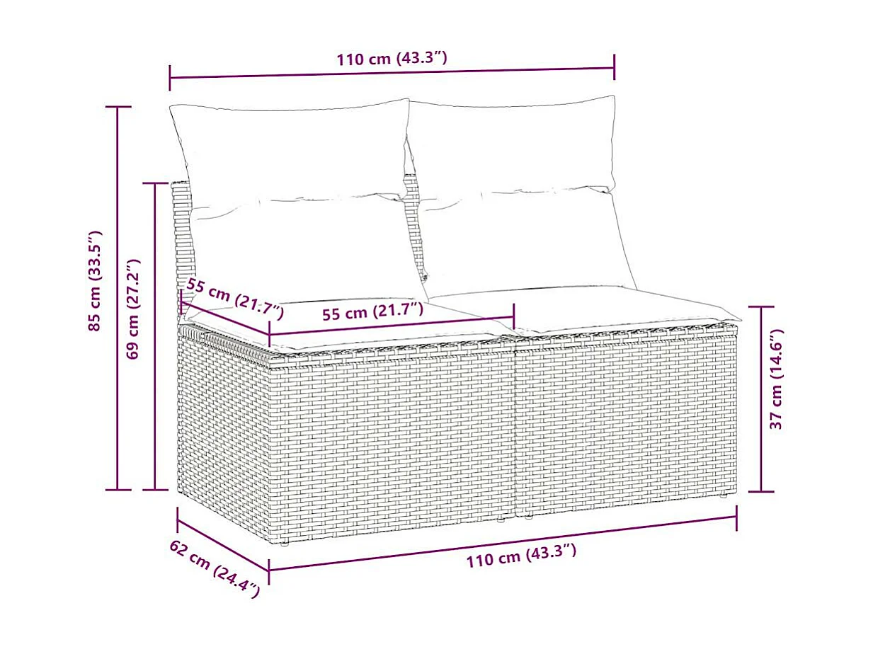 Salon de jardin avec coussins 4 pièces beige résine tressée acacia