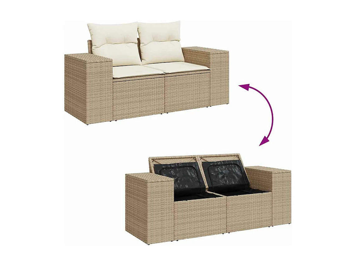 7-delige Loungeset met kussens poly rattan beige