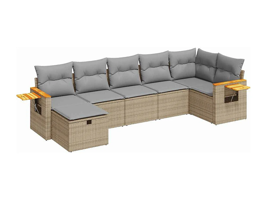 Salon de jardin avec coussins 7 pièces beige résine tressée