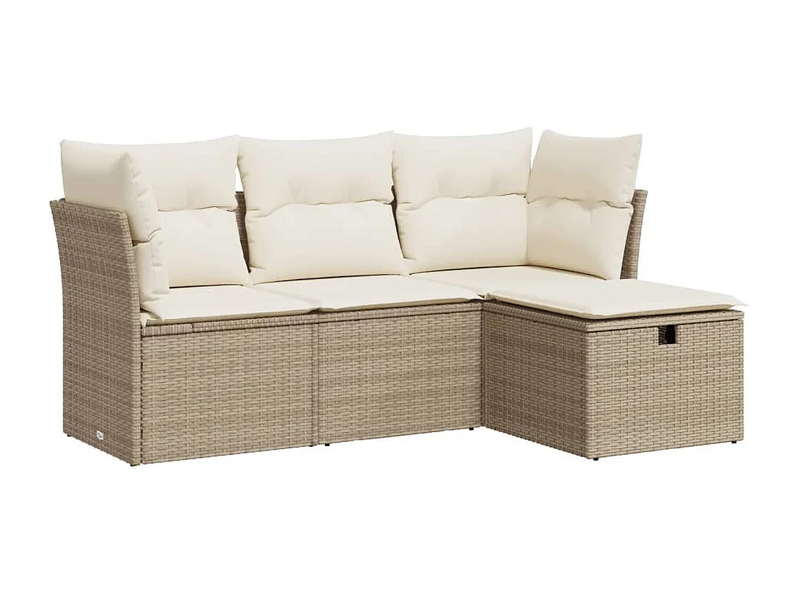 Salon de jardin avec coussins 4 pièces beige résine tressée