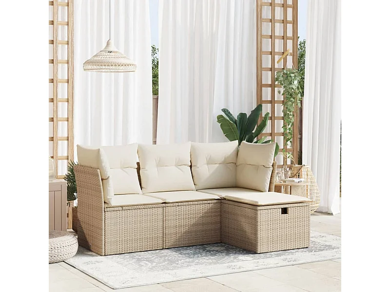 Salon de jardin avec coussins 4 pièces beige résine tressée