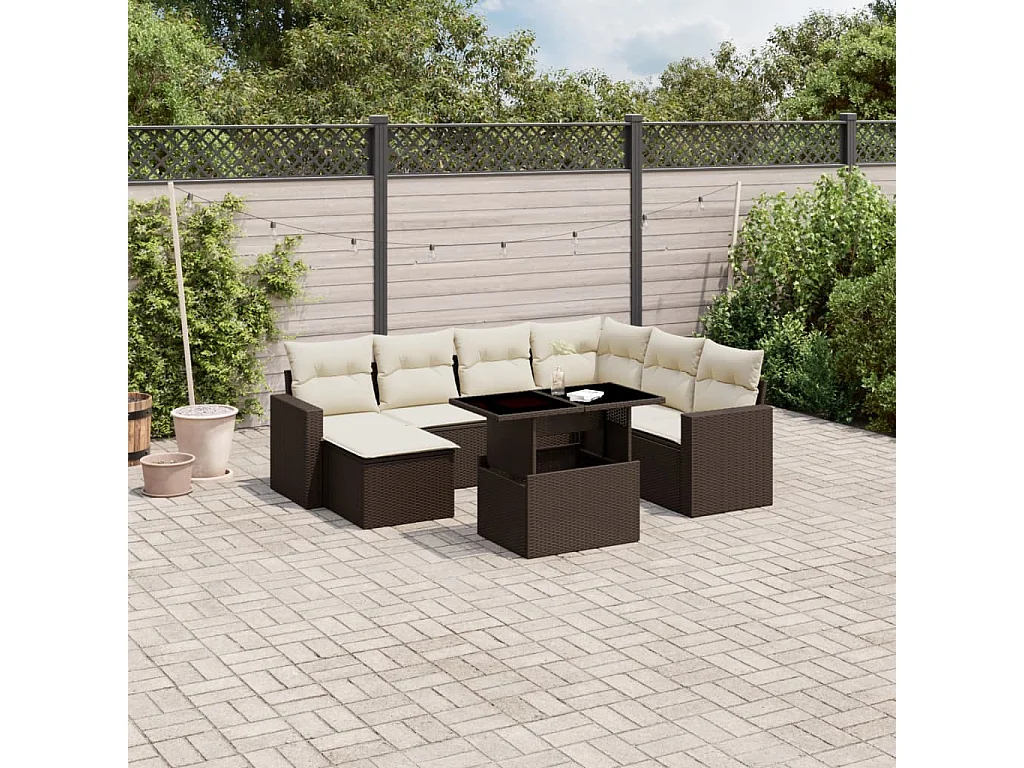 8-delige Loungeset met kussens poly rattan bruin