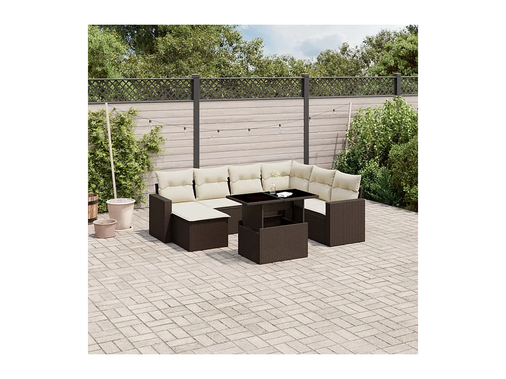 Salon de jardin 8 pièces avec coussins marron résine tressée