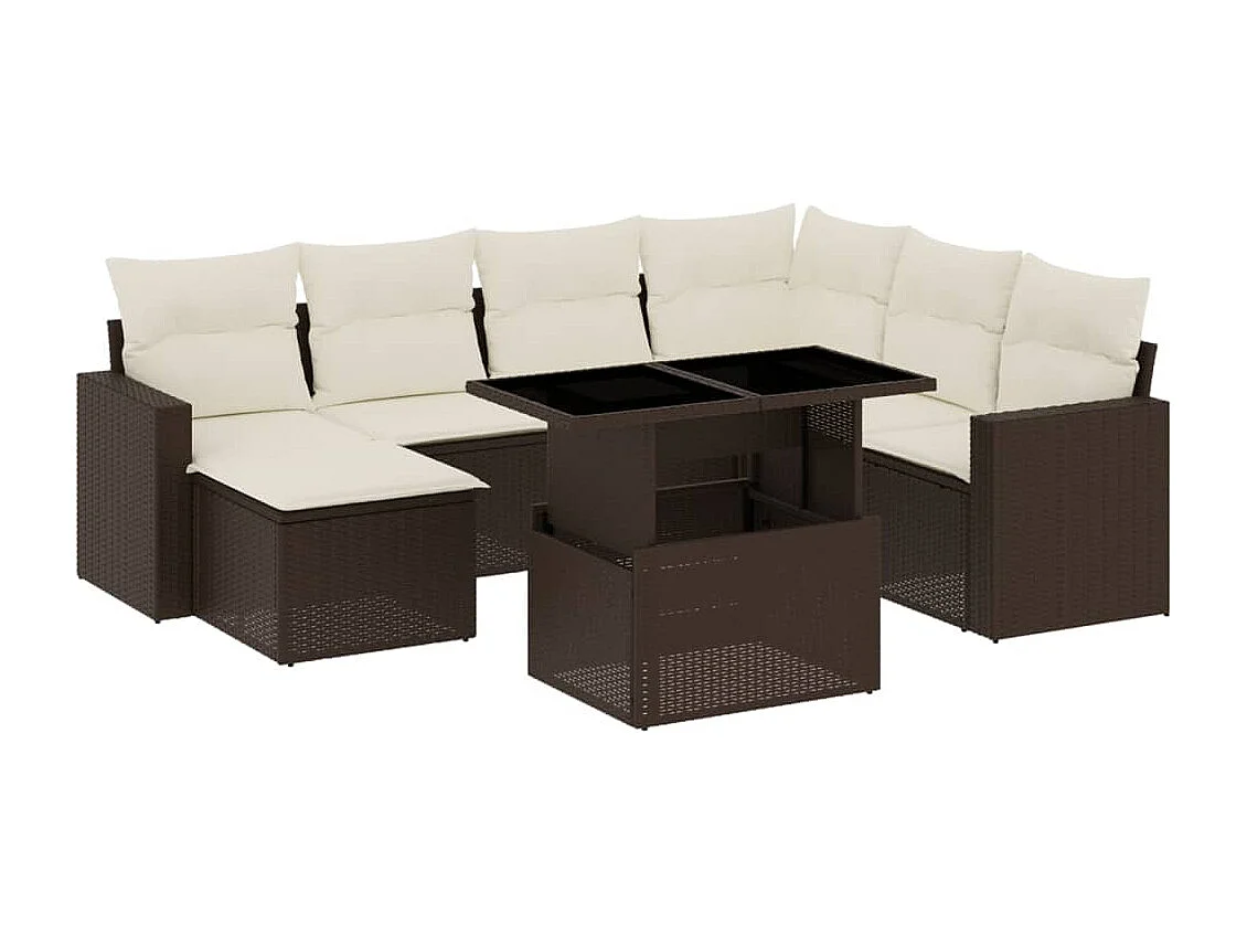 Salon de jardin 8 pièces avec coussins marron résine tressée