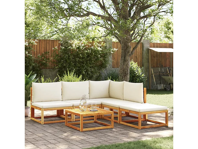 Salon de jardin avec coussins 6 pièces bois d'acacia solide