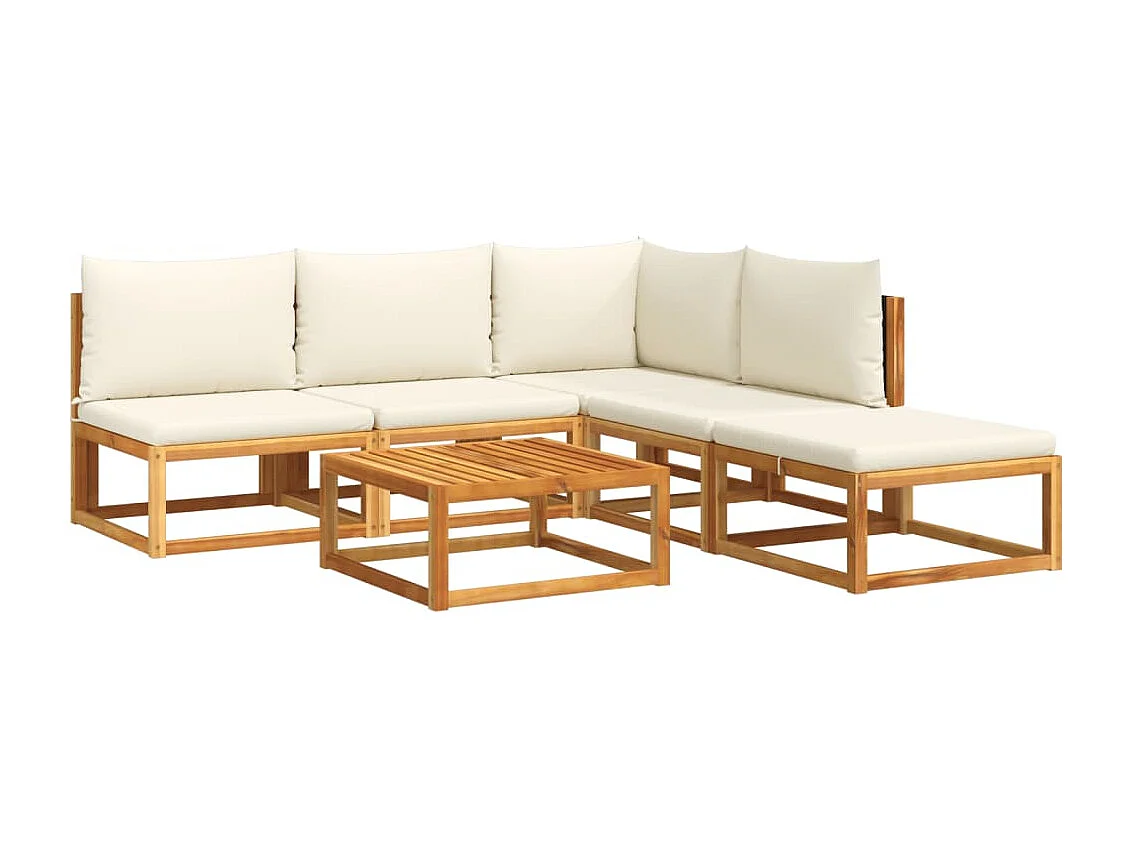 Salon de jardin avec coussins 6 pièces bois d'acacia solide