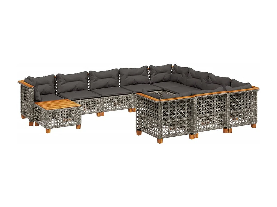 11-delige Loungeset met kussens poly rattan grijs