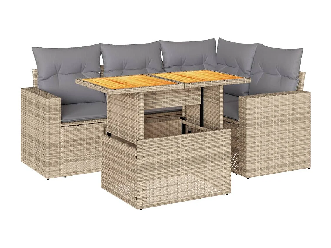 5 peças conjunto de sofás para jardim com almofadões vime PE bege