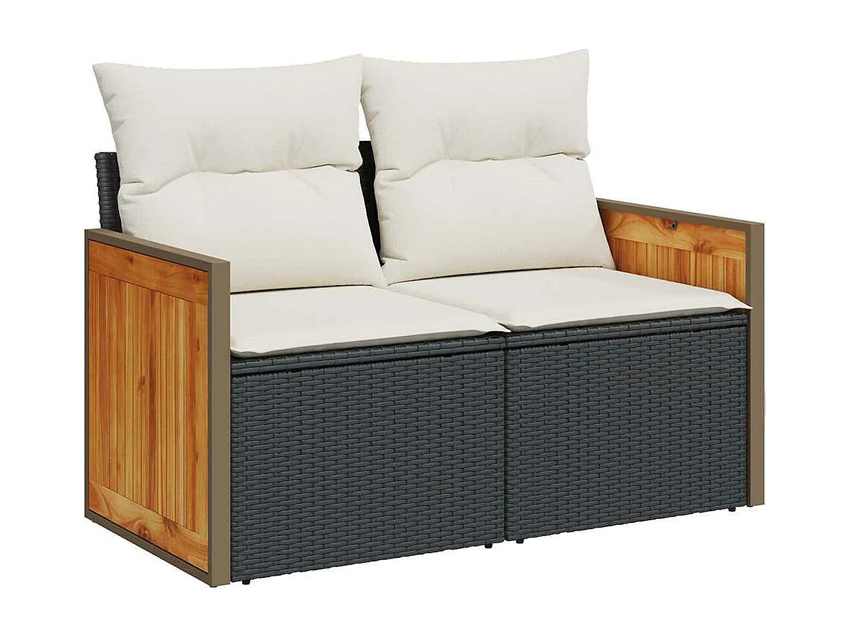 6-delige Loungeset met kussens poly rattan zwart
