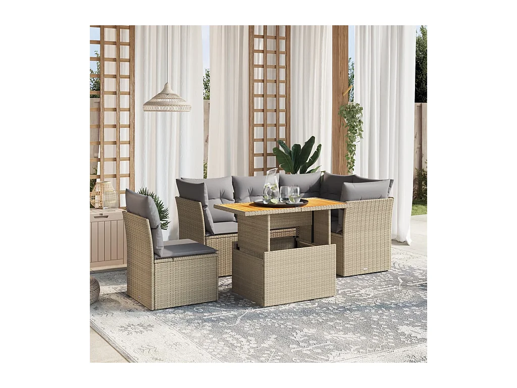 5-delige Loungeset met kussens poly rattan beige