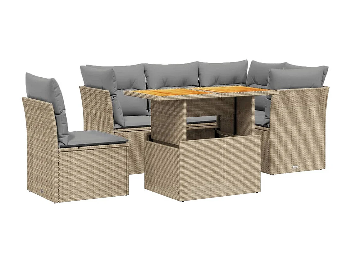 5-delige Loungeset met kussens poly rattan beige