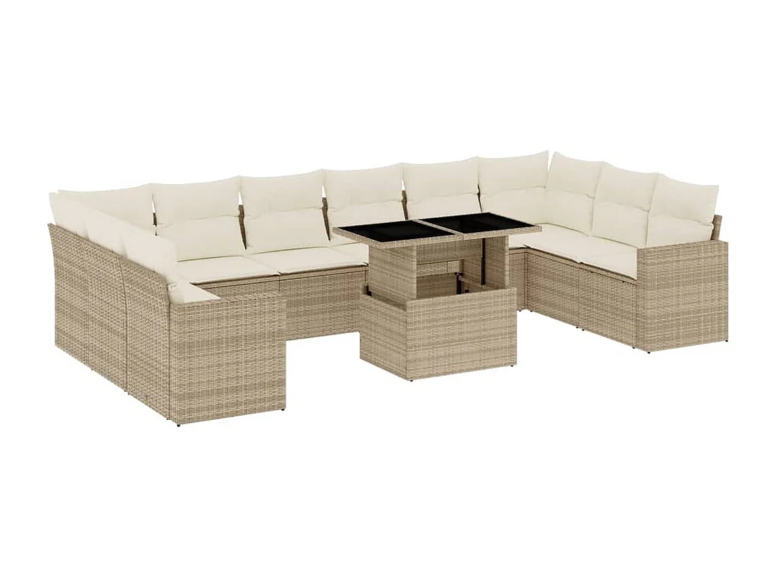 Salon de jardin 11 pièces avec coussins beige résine tressée