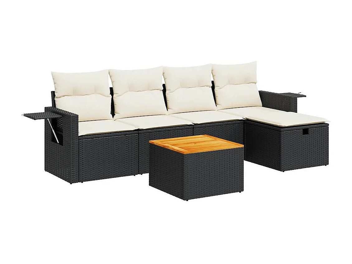 Salon de jardin 6 pièces avec coussins noir résine tressée