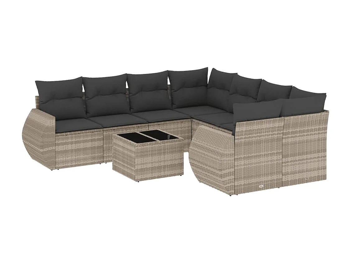 9-delige Loungeset met kussens poly rattan lichtgrijs