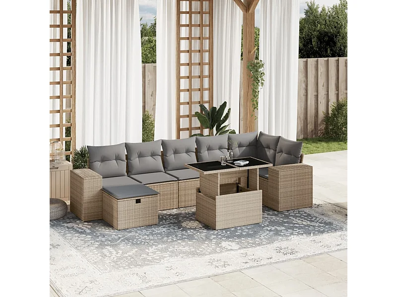 Salon de jardin avec coussins 8 pièces beige résine tressée