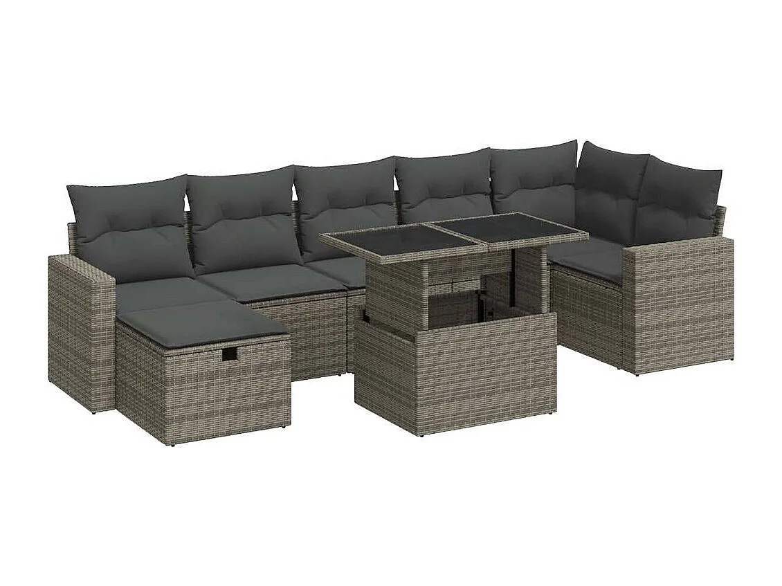 Set de sofás de jardín y cojines 8 piezas ratán sintético gris