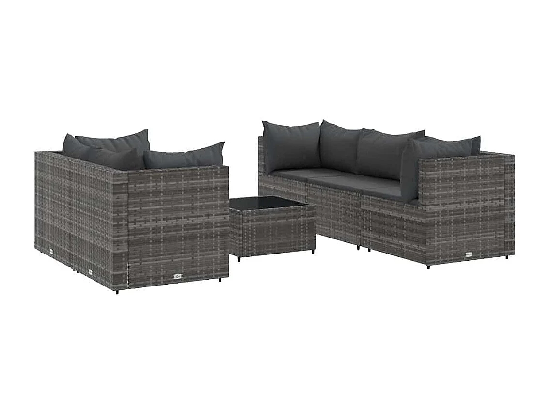 Salon de jardin 6 pièces avec coussins Gris Résine tressée