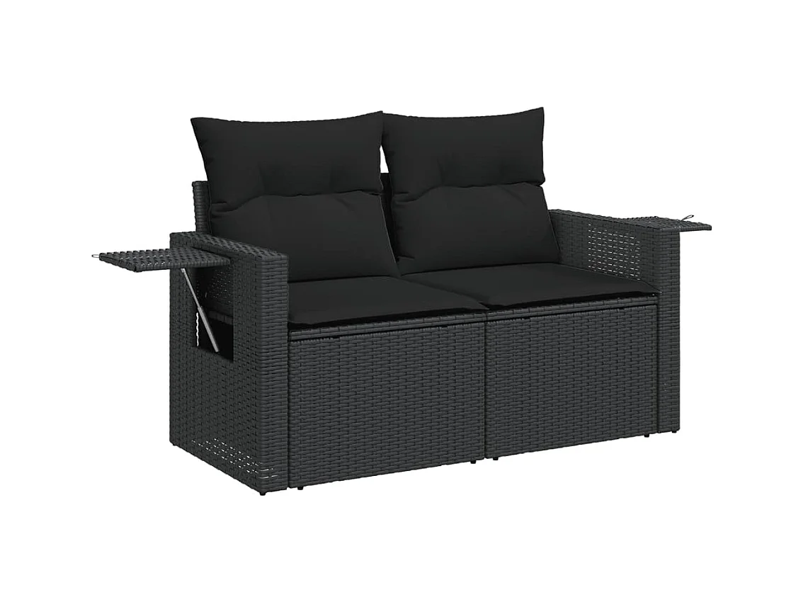 Salon de jardin 10 pièces avec coussins noir résine tressée