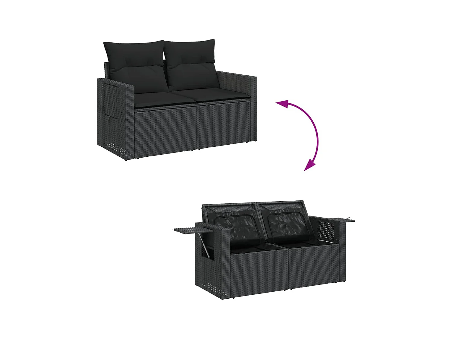 Salon de jardin 10 pièces avec coussins noir résine tressée