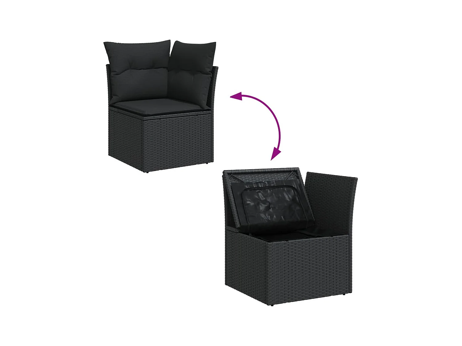 Salon de jardin 10 pièces avec coussins noir résine tressée