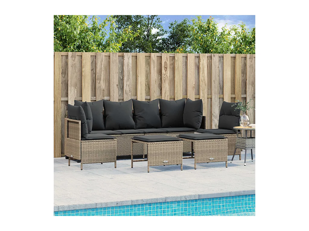 5-delige Loungeset met kussens poly rattan lichtgrijs