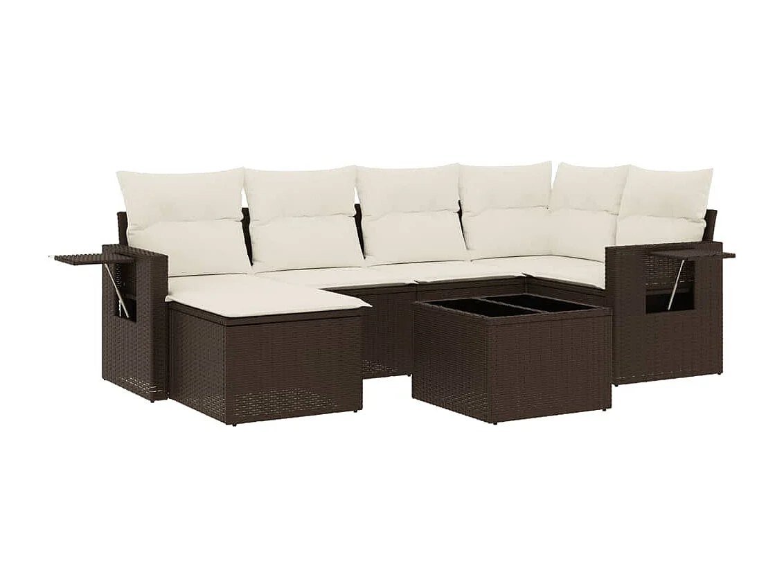 7-delige Loungeset met kussens poly rattan bruin