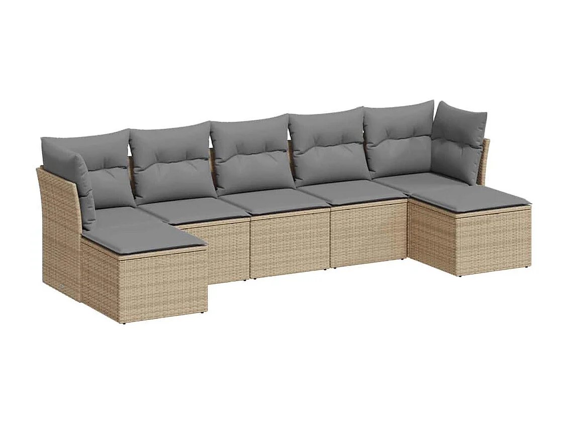 Salon de jardin avec coussins 7 pièces gris clair résine tressée