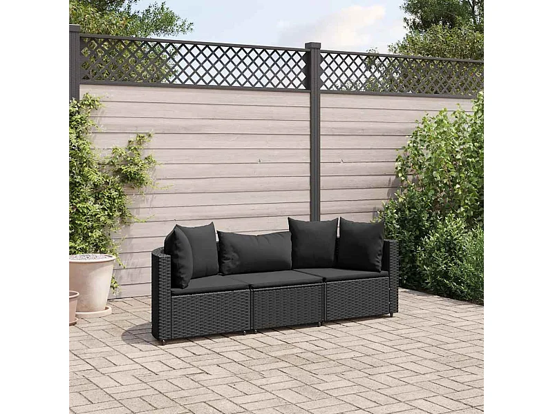 Salon de jardin 3 pièces avec coussins noir résine tressée
