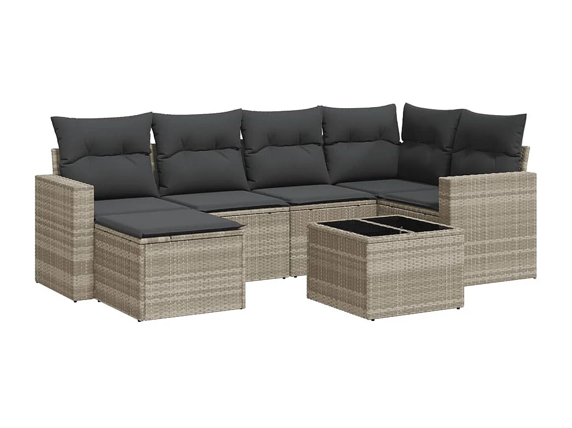 Salon de jardin avec coussins 7 pièces gris clair résine tressée