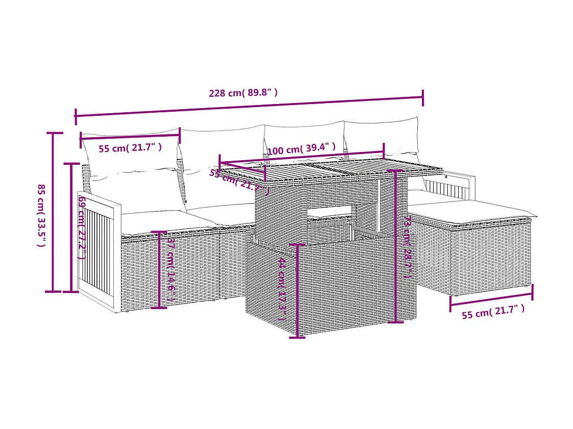Juego de sofás jardín con cojines 6 piezas ratán sintético beige