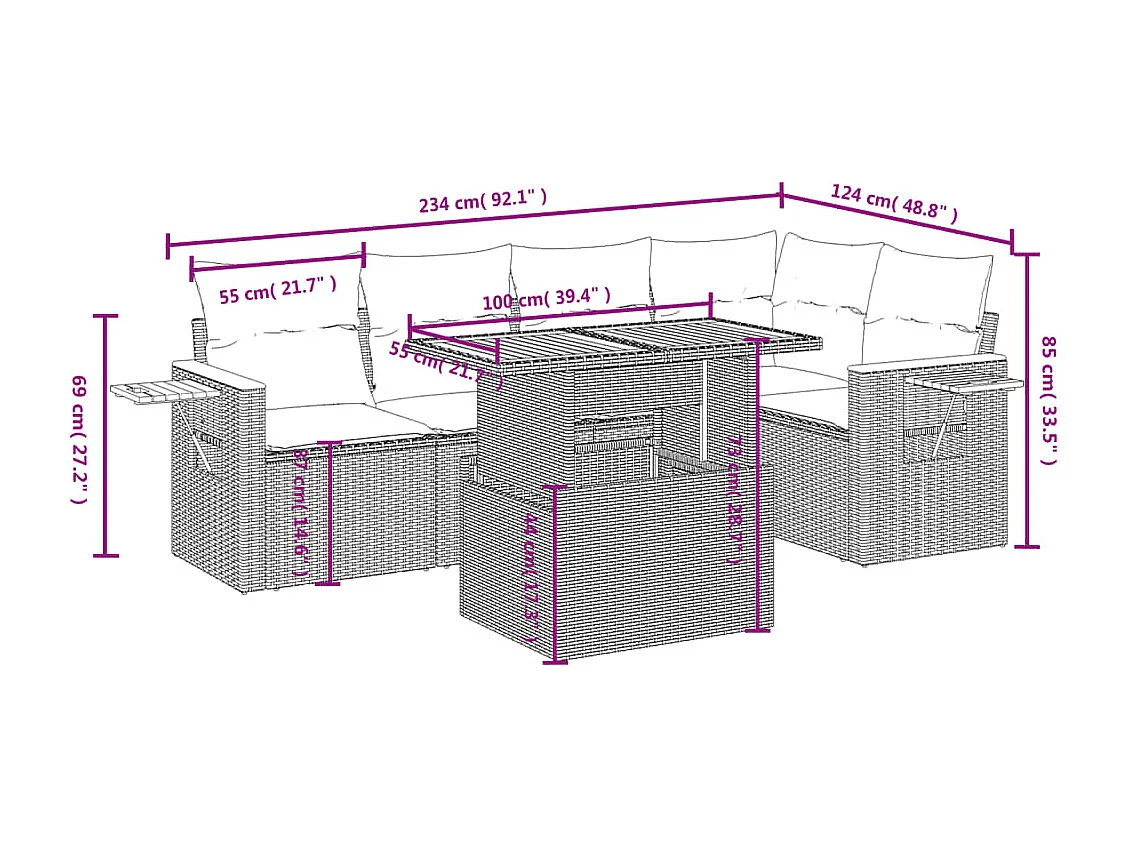 Juego de sofás jardín con cojines 6 piezas ratán sintético beige