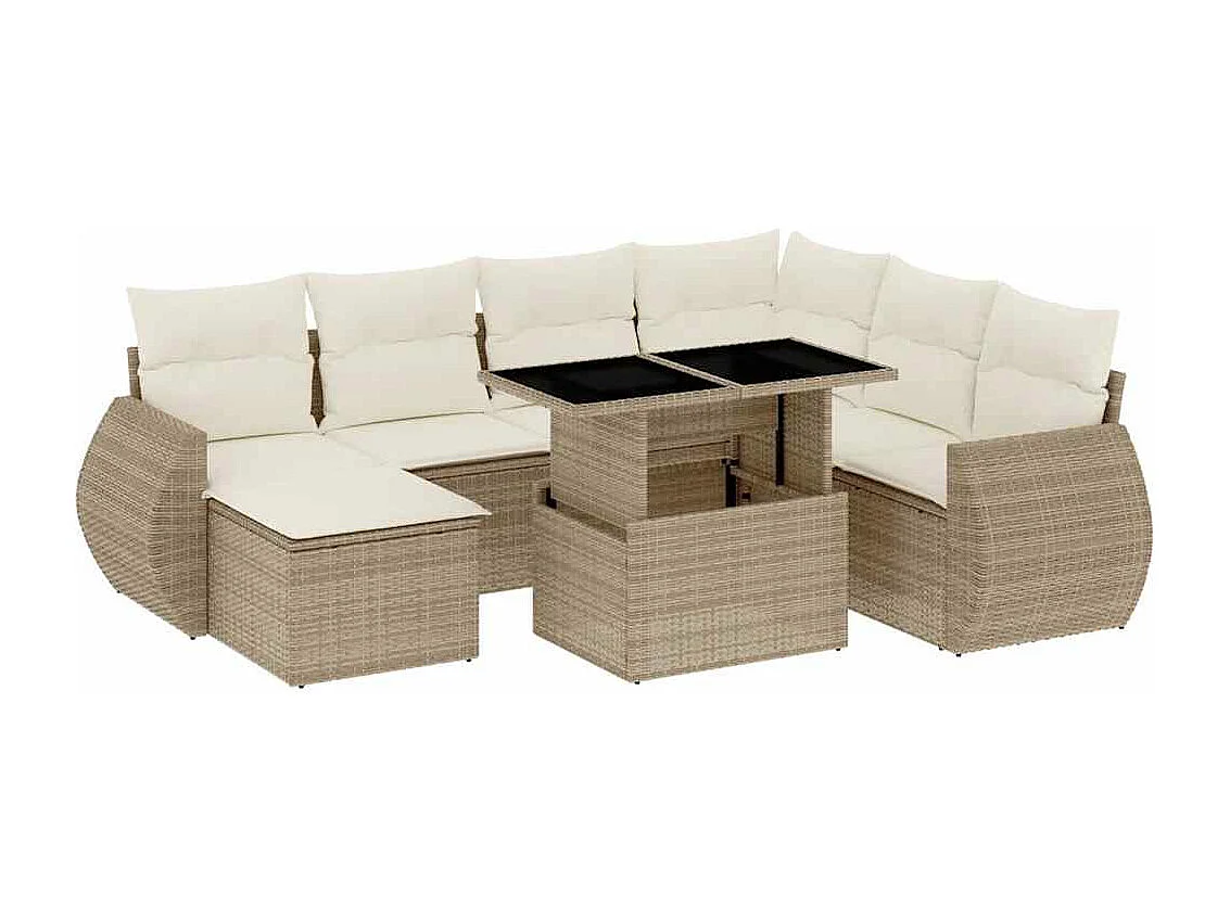 8-delige Loungeset met kussens poly rattan beige