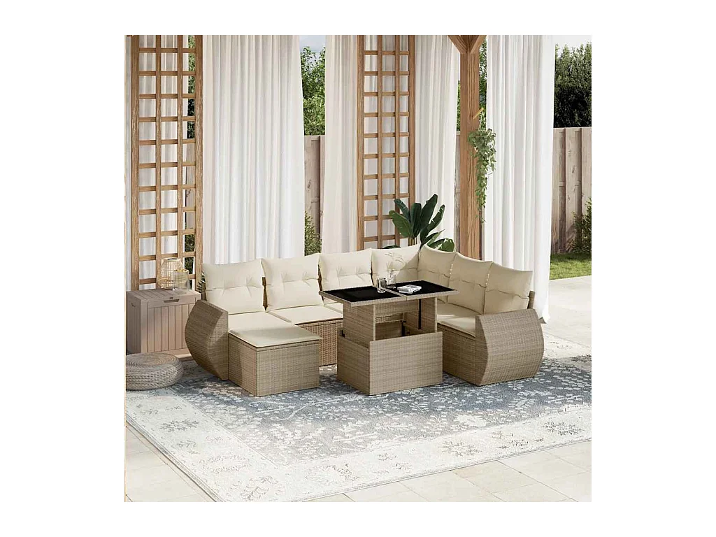 8 peças conjunto de sofás para jardim com almofadões vime PE bege