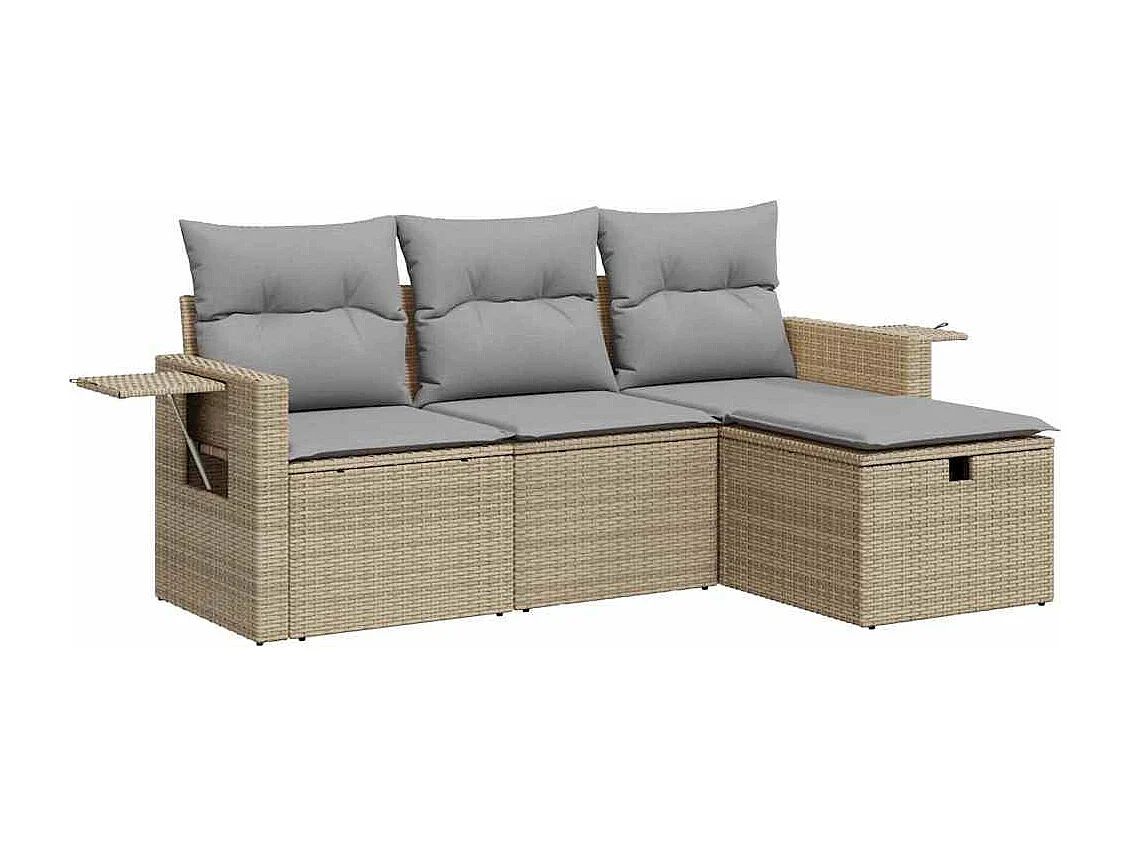 Salon de jardin avec coussins 4 pièces beige résine tressée