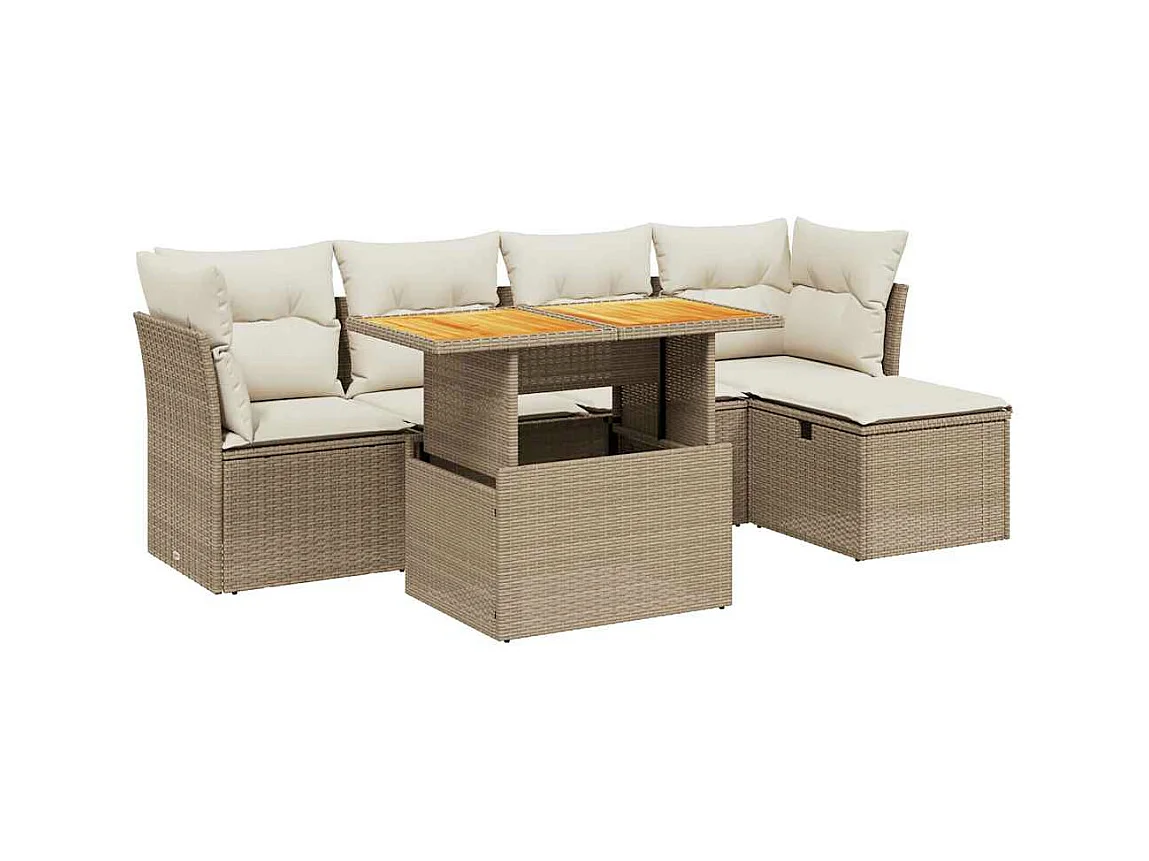 Salon de jardin avec coussins 6 pièces beige résine tressée