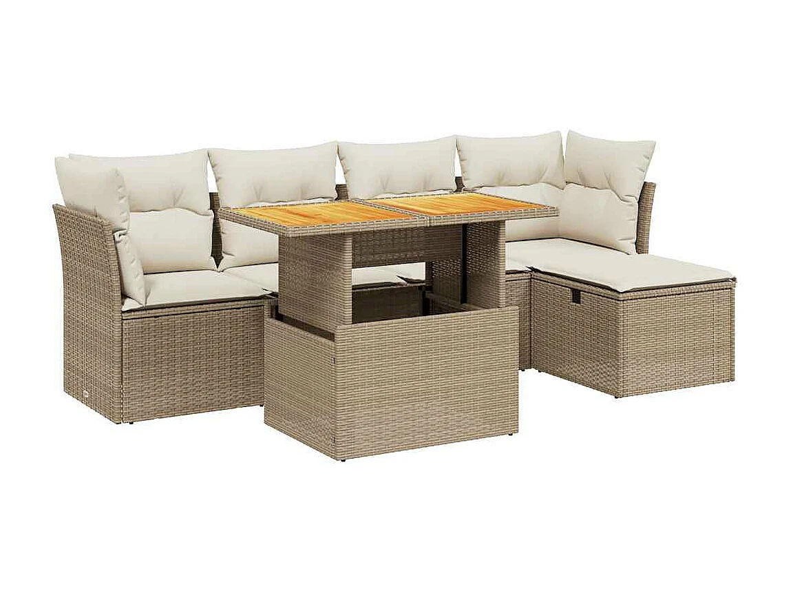 Salon de jardin avec coussins 6 pièces beige résine tressée