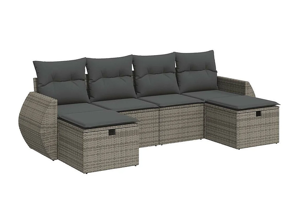 Salon de jardin 6 pièces avec coussins gris résine tressée