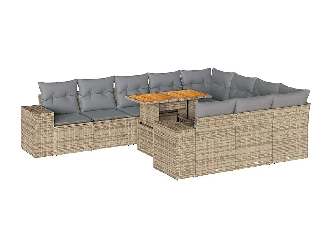 Salon de jardin avec coussins 10 pièces beige résine tressée acacia