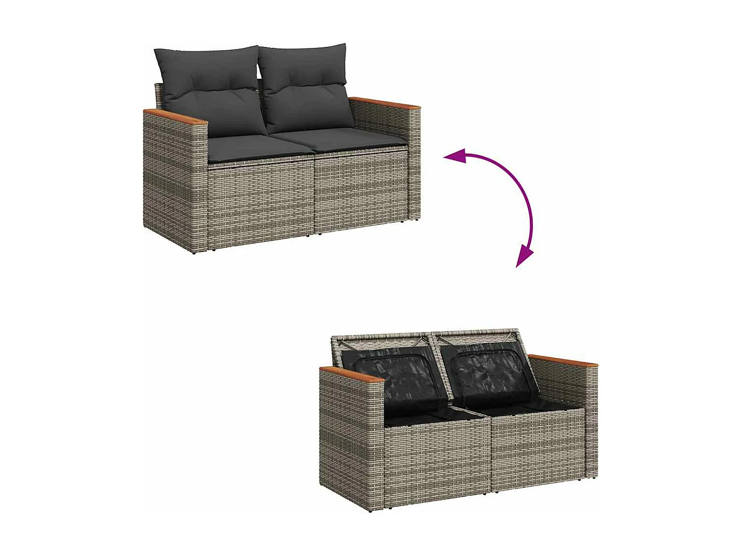 7 peças conjunto sofás jardim almofadões vime PE/acácia cinzento