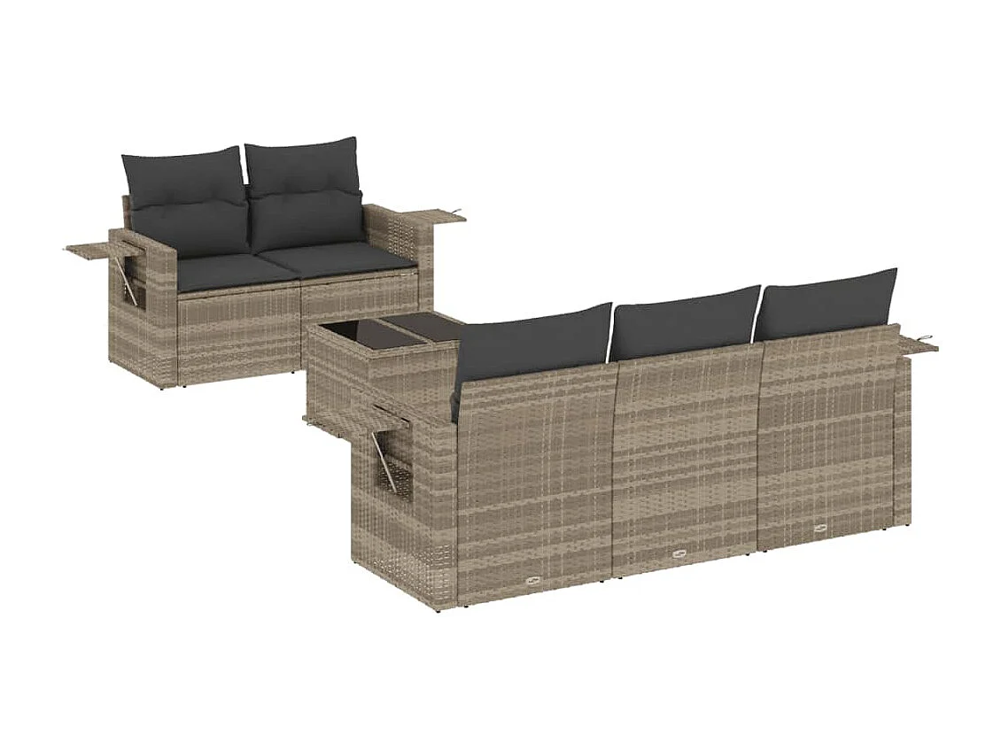 Salon de jardin 6 pièces avec coussins gris clair résine tressée