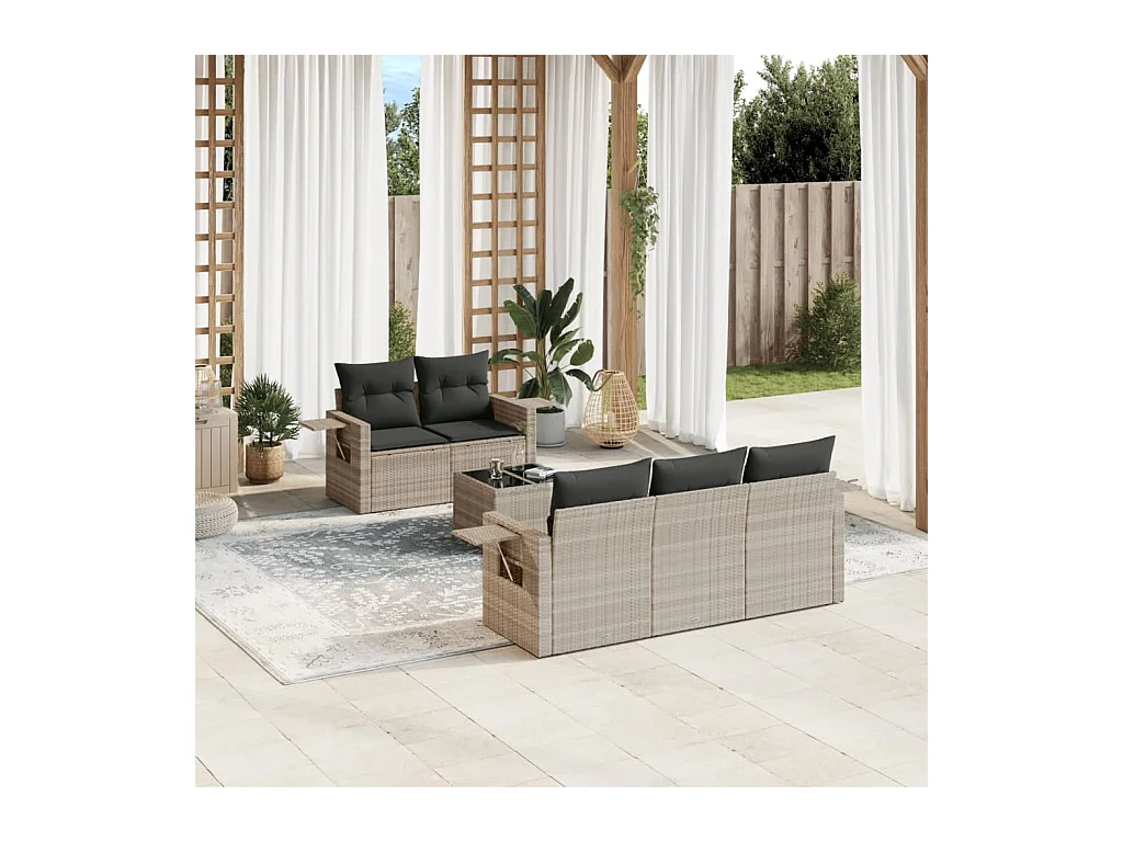 Salon de jardin 6 pièces avec coussins gris clair résine tressée