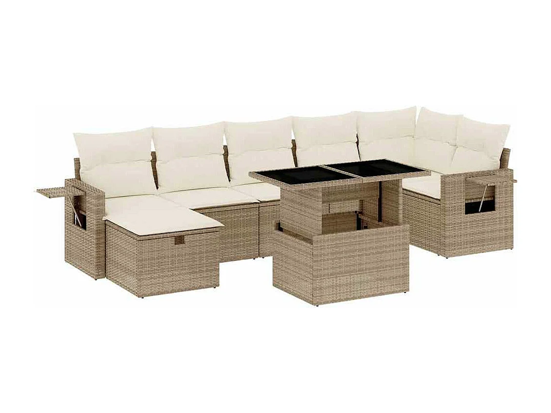 8-delige Loungeset met kussens poly rattan beige
