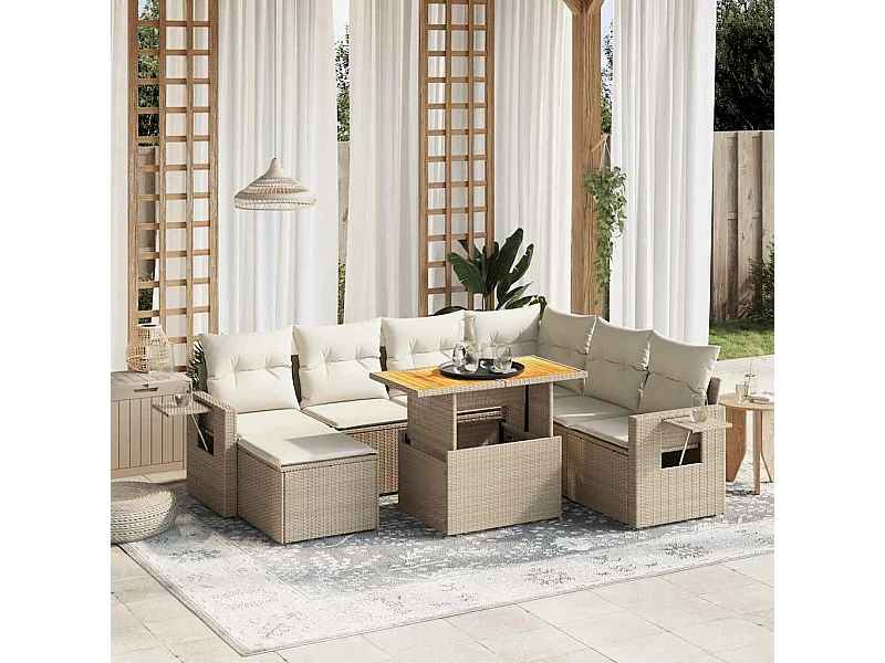 Juego de sofás de jardín con cojines beige 8 piezas ratán PE