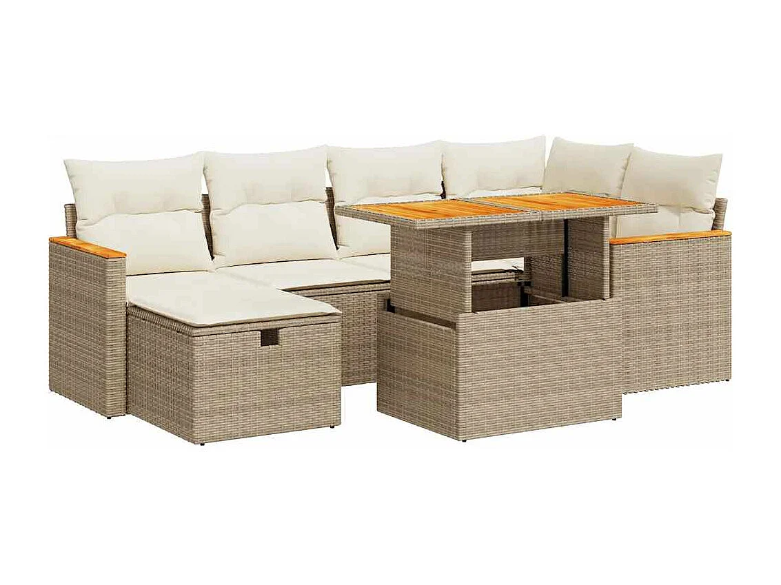 8-delige Loungeset met kussens poly rattan beige
