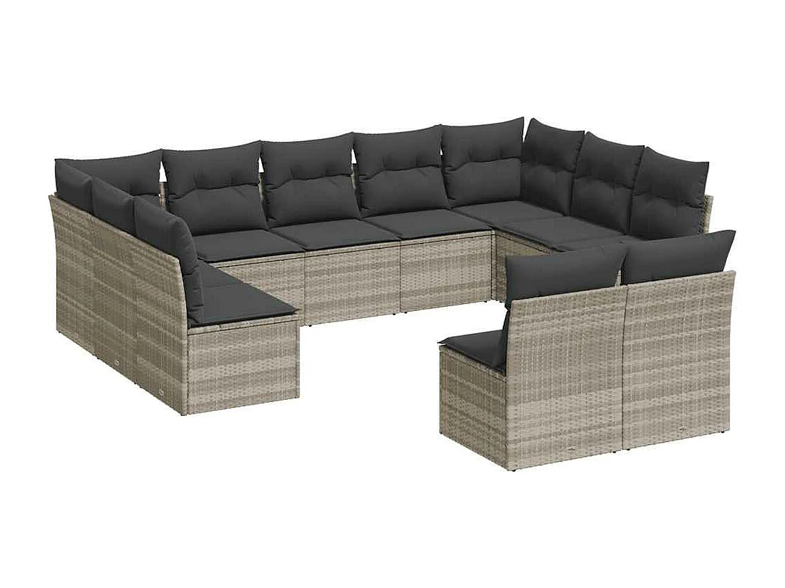 11-delige Loungeset met kussens poly rattan lichtgrijs