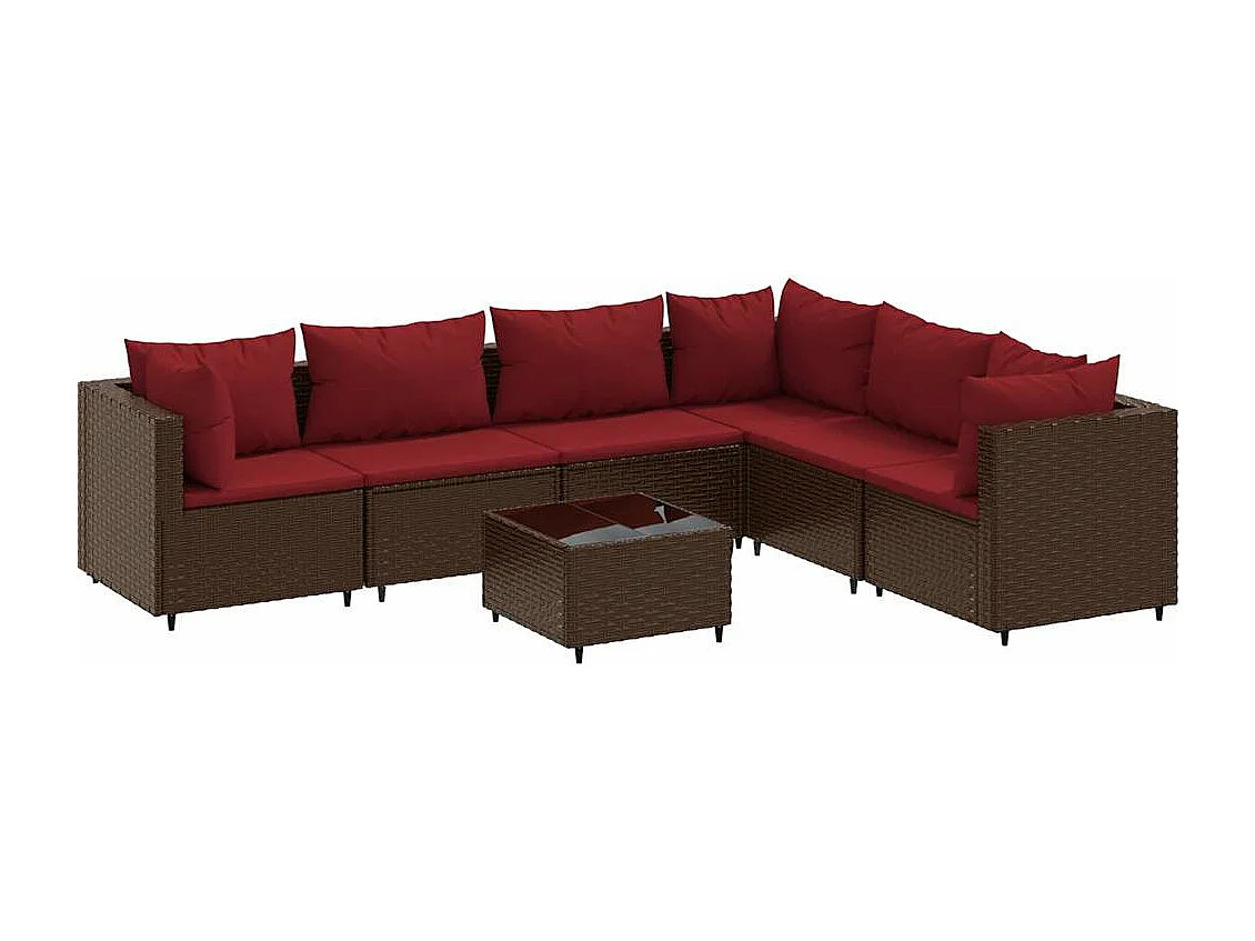7-delige Loungeset met kussens poly rattan bruin