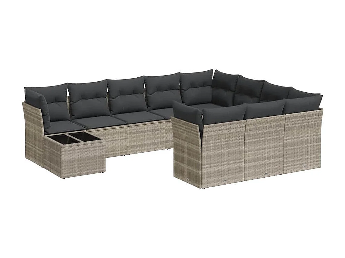 11 peças conjunto sofás de jardim com almofadões vime PE cinzento